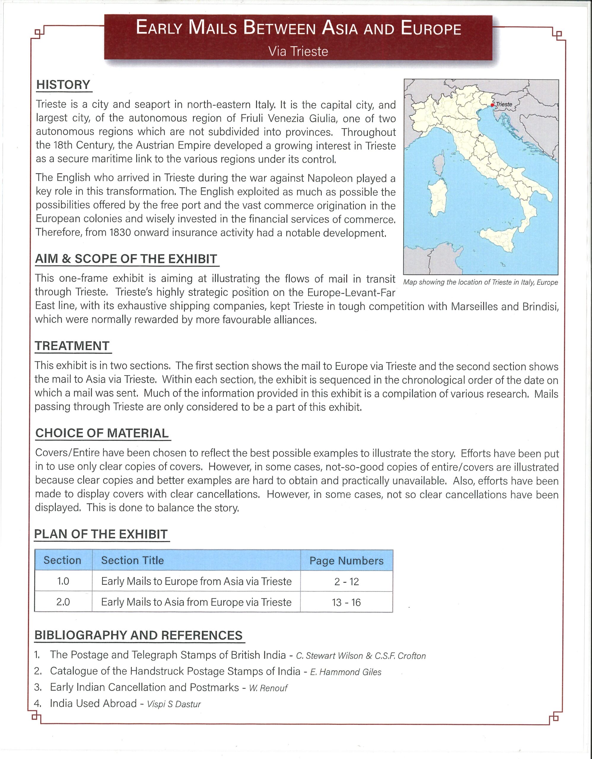 Early Mails Between Asia And Europe Via Trieste